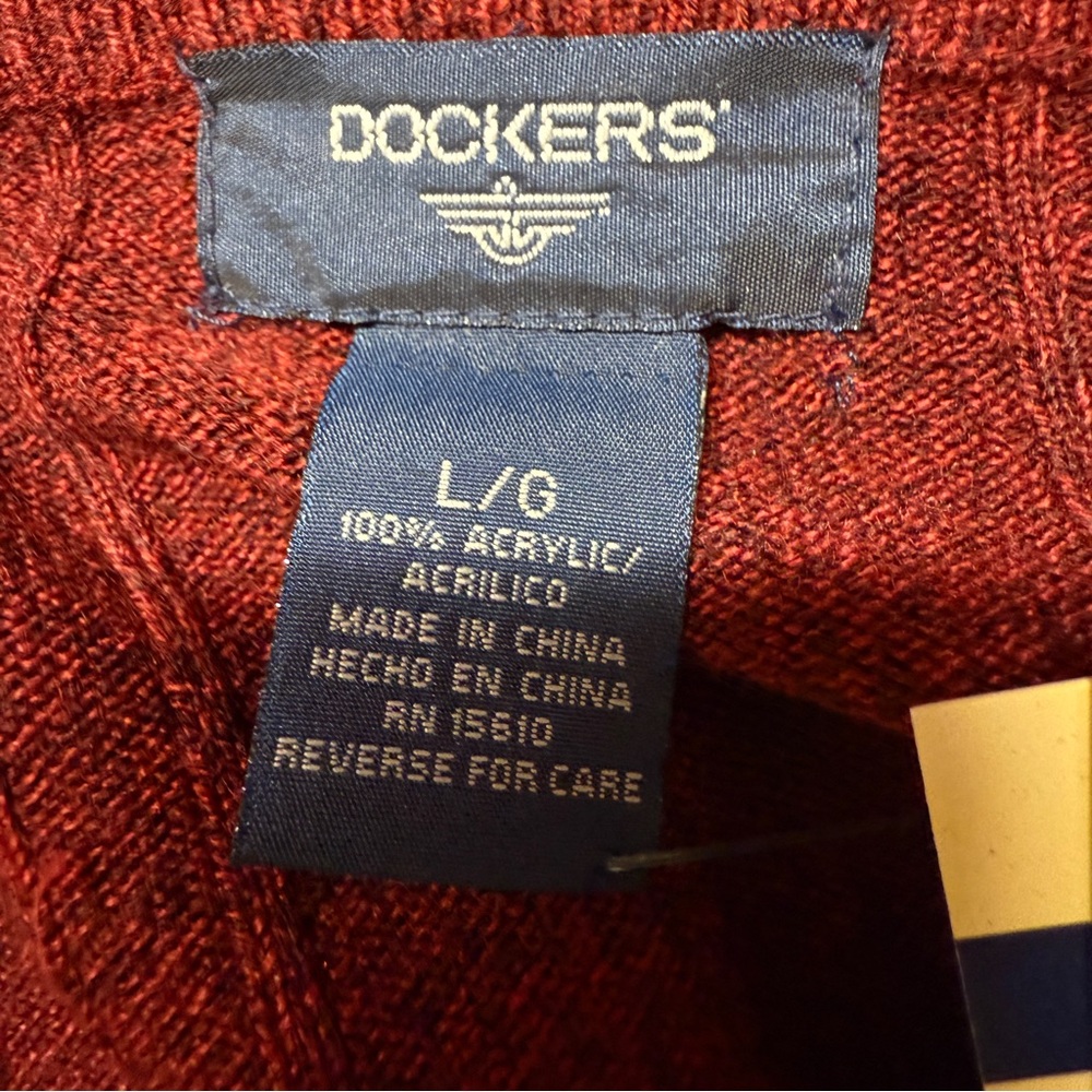 Dockers Soft Acrylic Red Marled Windowpane Crewneck Sweater Mens Size Large NEW! - Picture 4 of 13